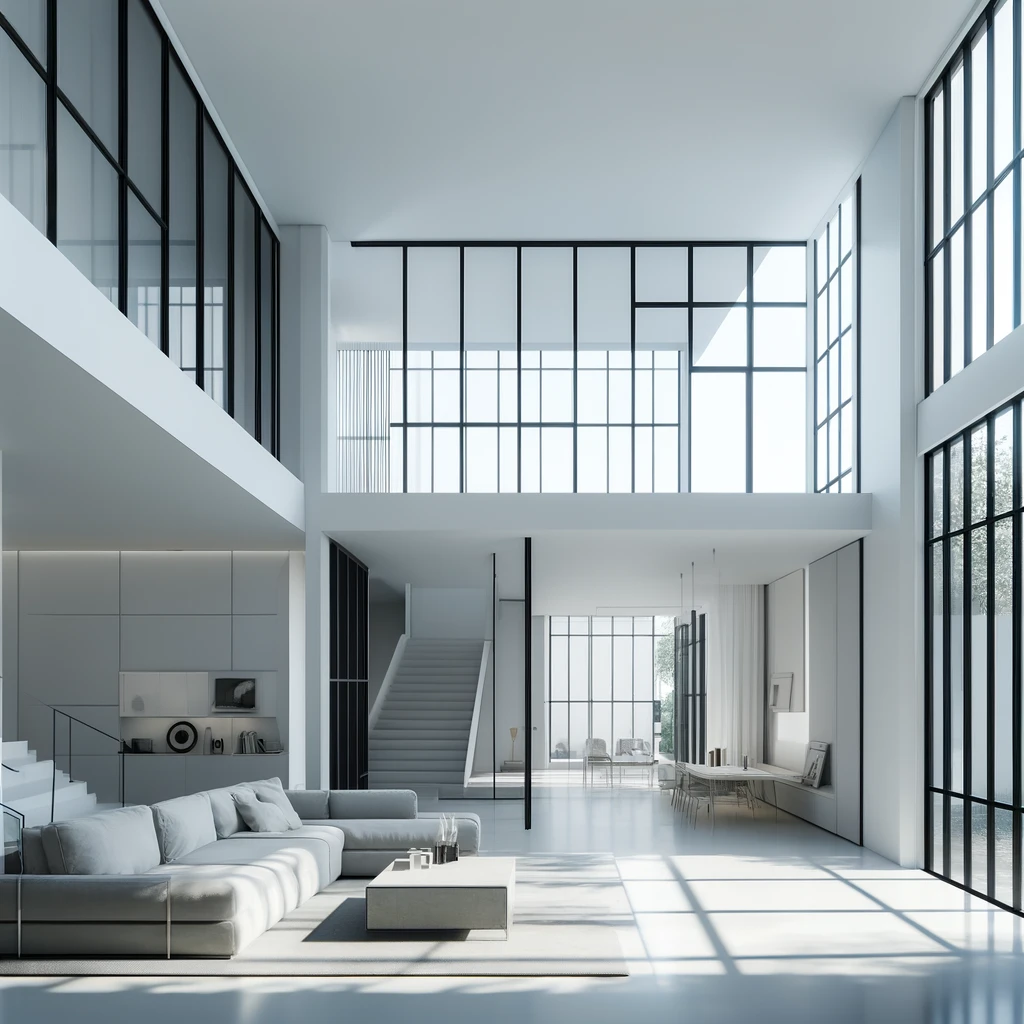 minimalist house interior with an emphasis on windows and natural light.